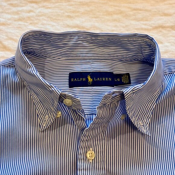 Ralph Lauren Men’s Blue White Striped Cotton Oxford Shirt Classic Fit L - Picture 2 of 7